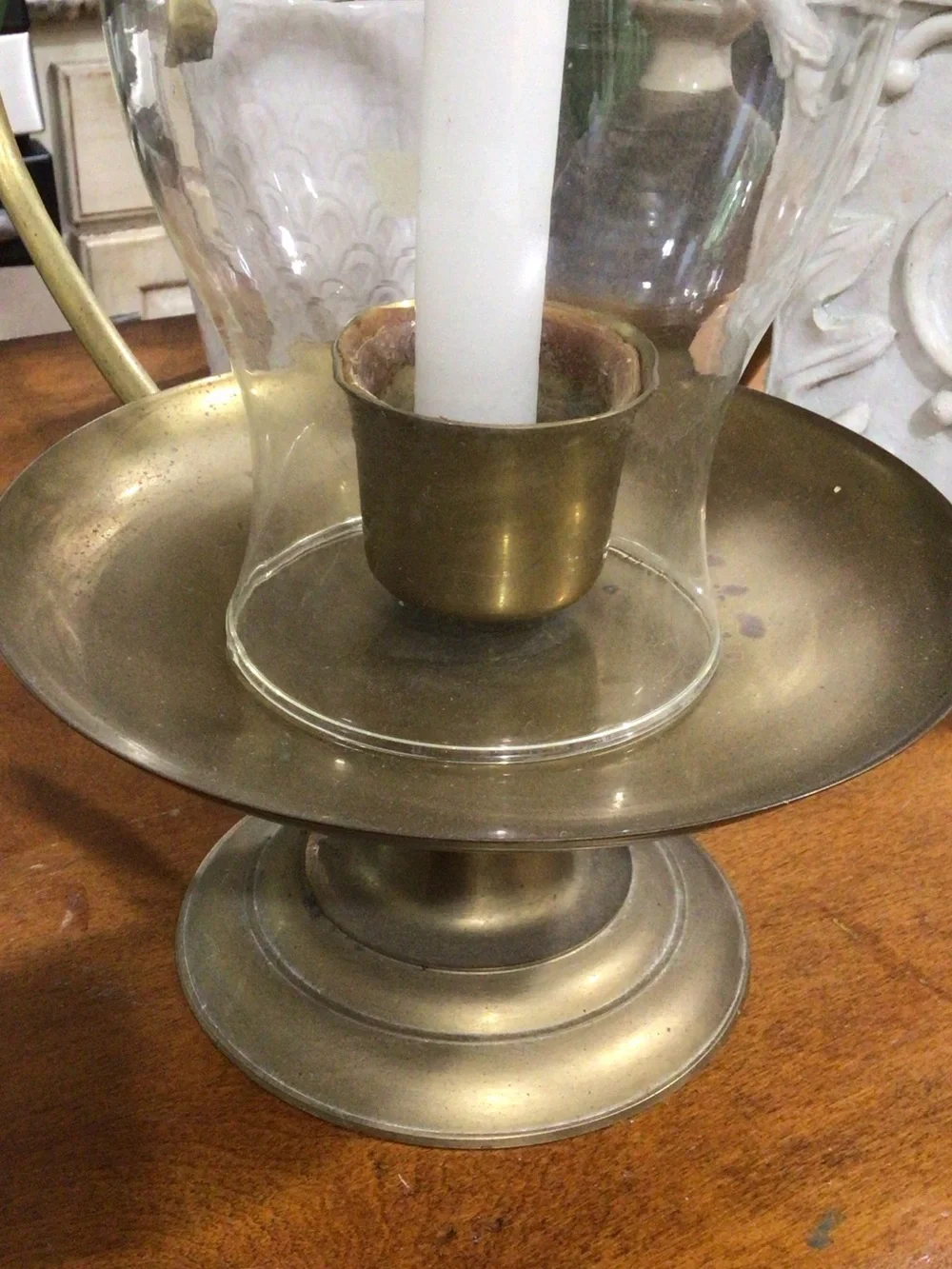Brass Baldwin Hurricane Candle Vintage Holder with Clear Glass